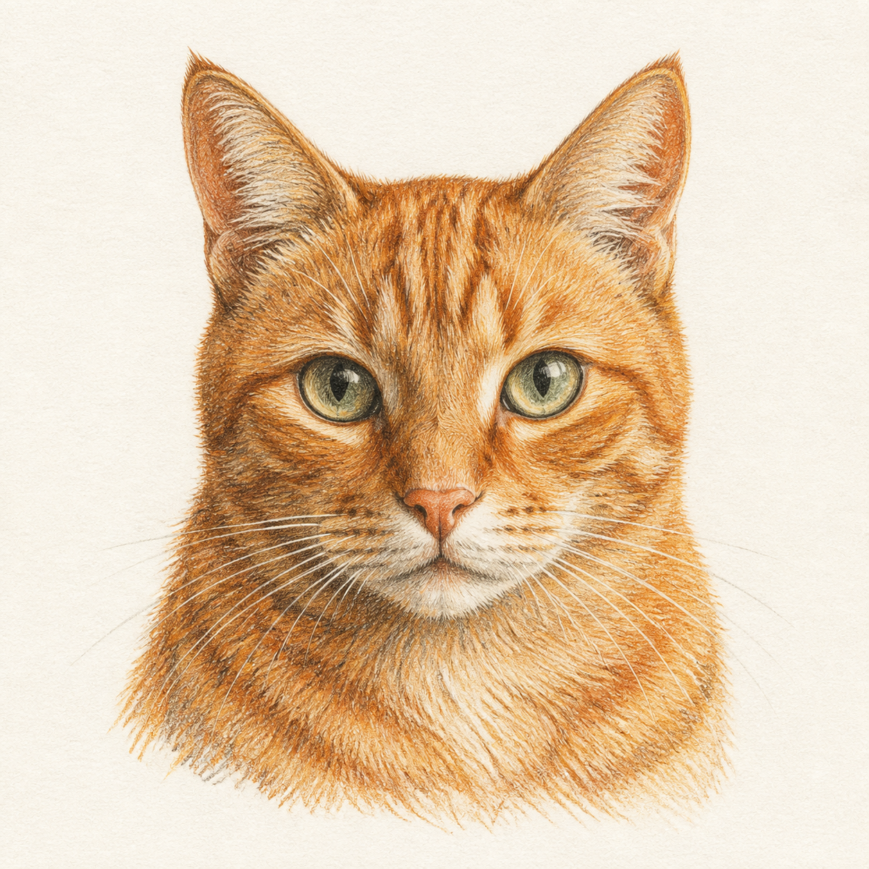 Colour-pencil-style portrait example of a ginger tabby cat